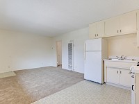 Kitchen looking into living room